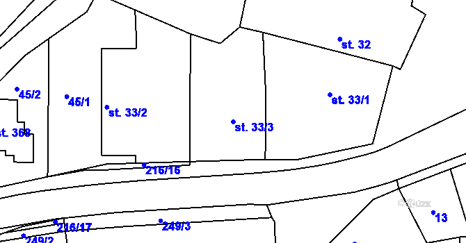 Parcela st. 33/3 v KÚ Malšova Lhota, Katastrální mapa