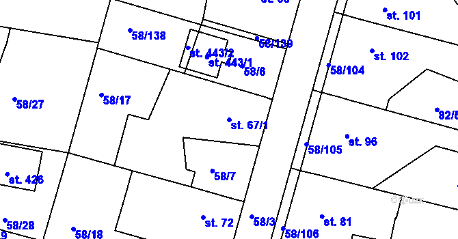 Parcela st. 67/1 v KÚ Malšova Lhota, Katastrální mapa