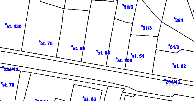 Parcela st. 68 v KÚ Malšova Lhota, Katastrální mapa