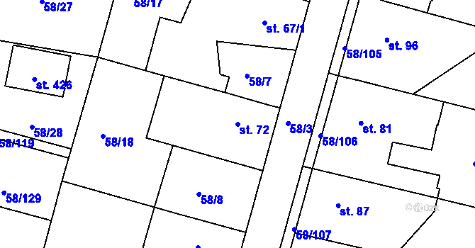 Parcela st. 72 v KÚ Malšova Lhota, Katastrální mapa