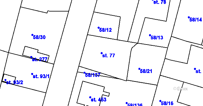 Parcela st. 77 v KÚ Malšova Lhota, Katastrální mapa