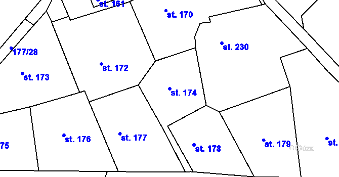 Parcela st. 174 v KÚ Malšova Lhota, Katastrální mapa