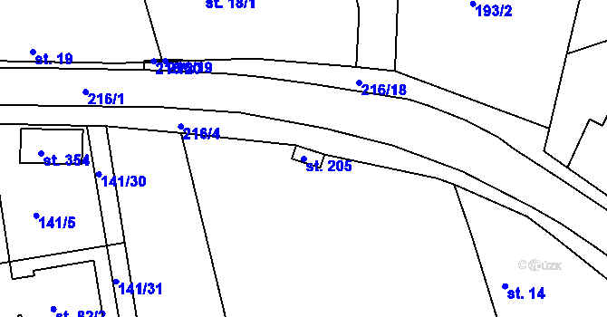 Parcela st. 205 v KÚ Malšova Lhota, Katastrální mapa