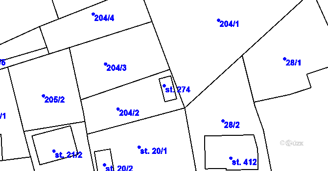 Parcela st. 274 v KÚ Malšova Lhota, Katastrální mapa