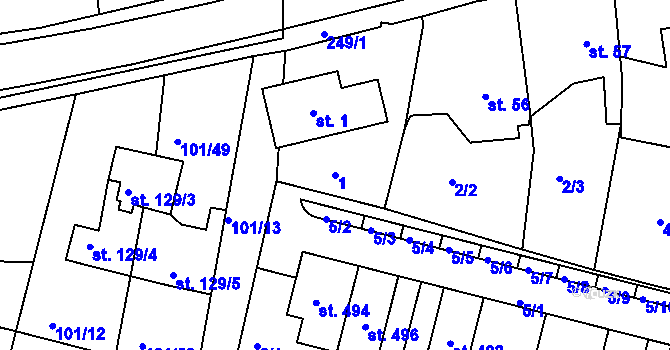 Parcela st. 1 v KÚ Malšova Lhota, Katastrální mapa