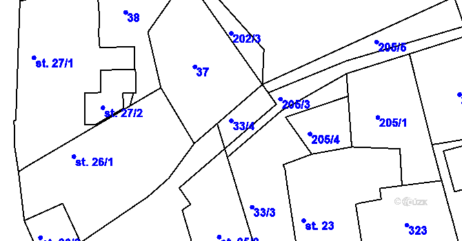 Parcela st. 33/4 v KÚ Malšova Lhota, Katastrální mapa