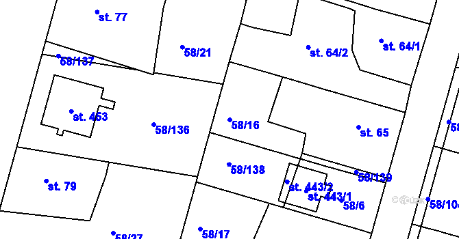 Parcela st. 58/16 v KÚ Malšova Lhota, Katastrální mapa