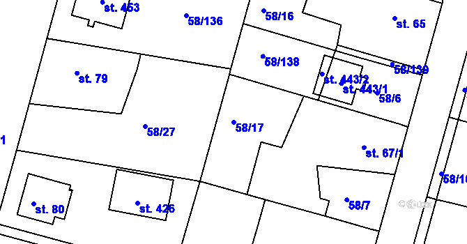 Parcela st. 58/17 v KÚ Malšova Lhota, Katastrální mapa