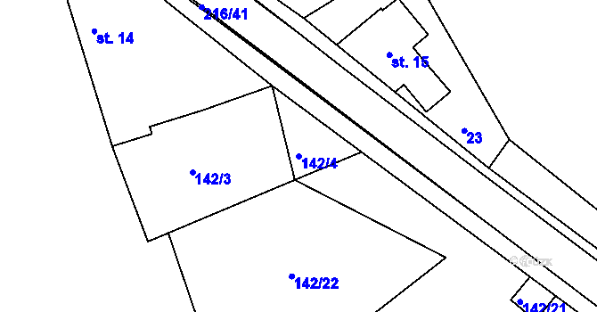 Parcela st. 142/4 v KÚ Malšova Lhota, Katastrální mapa
