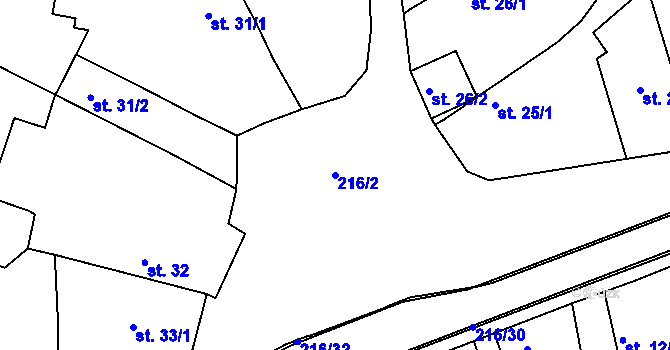 Parcela st. 216/2 v KÚ Malšova Lhota, Katastrální mapa