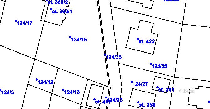 Parcela st. 124/35 v KÚ Malšova Lhota, Katastrální mapa