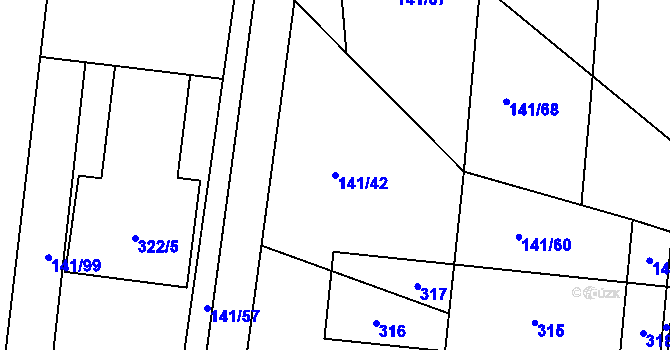 Parcela st. 141/42 v KÚ Malšova Lhota, Katastrální mapa