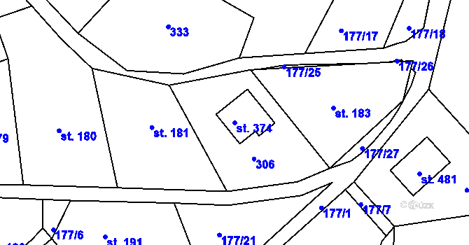 Parcela st. 374 v KÚ Malšova Lhota, Katastrální mapa