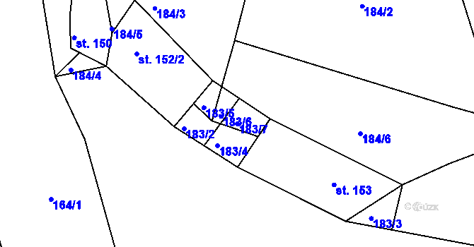 Parcela st. 183/7 v KÚ Malšova Lhota, Katastrální mapa