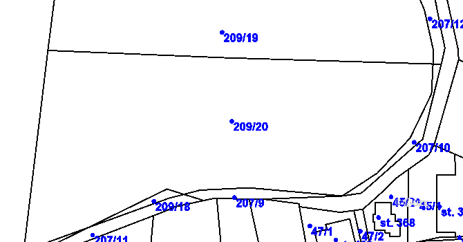 Parcela st. 209/20 v KÚ Malšova Lhota, Katastrální mapa