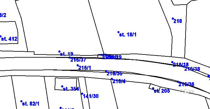 Parcela st. 216/19 v KÚ Malšova Lhota, Katastrální mapa