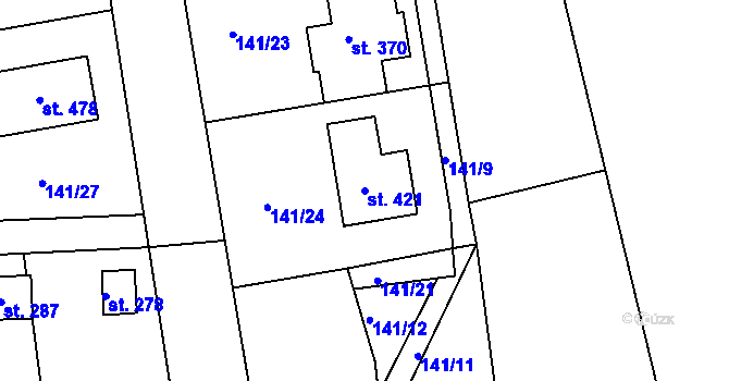 Parcela st. 421 v KÚ Malšova Lhota, Katastrální mapa