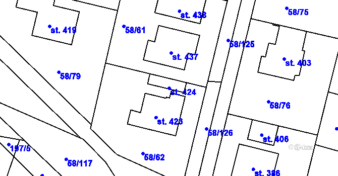 Parcela st. 424 v KÚ Malšova Lhota, Katastrální mapa
