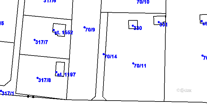 Parcela st. 70/14 v KÚ Malšova Lhota, Katastrální mapa