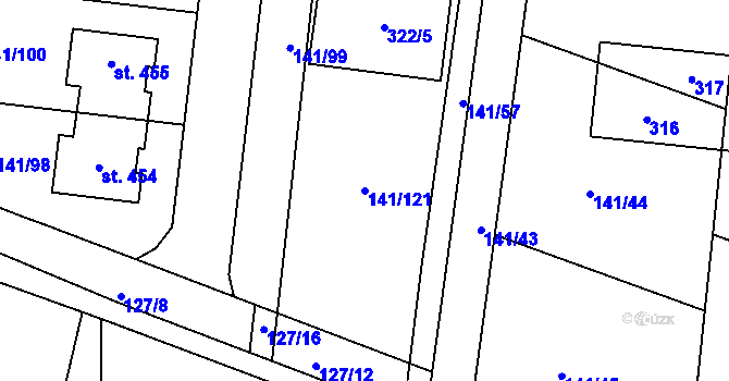 Parcela st. 141/121 v KÚ Malšova Lhota, Katastrální mapa