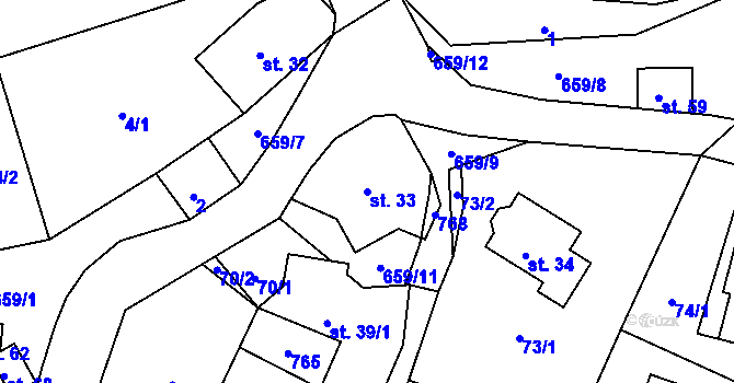 Parcela st. 33 v KÚ Hliněná, Katastrální mapa