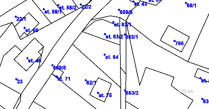 Parcela st. 64 v KÚ Hliněná, Katastrální mapa