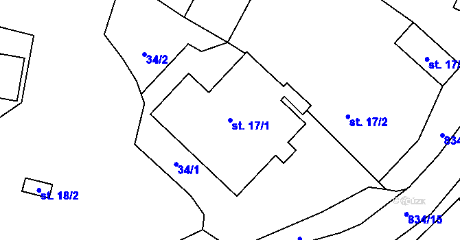 Parcela st. 17/1 v KÚ Malšovice, Katastrální mapa