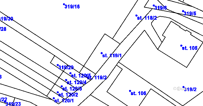 Parcela st. 119/1 v KÚ Malšovice, Katastrální mapa