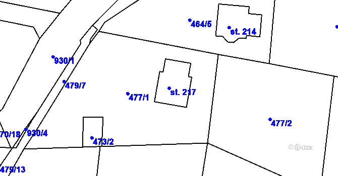 Parcela st. 217 v KÚ Malšovice, Katastrální mapa