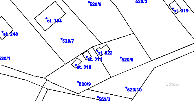 Parcela st. 322 v KÚ Malšovice, Katastrální mapa