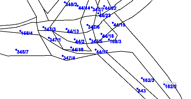 Parcela st. 44/17 v KÚ Stará Bohyně, Katastrální mapa