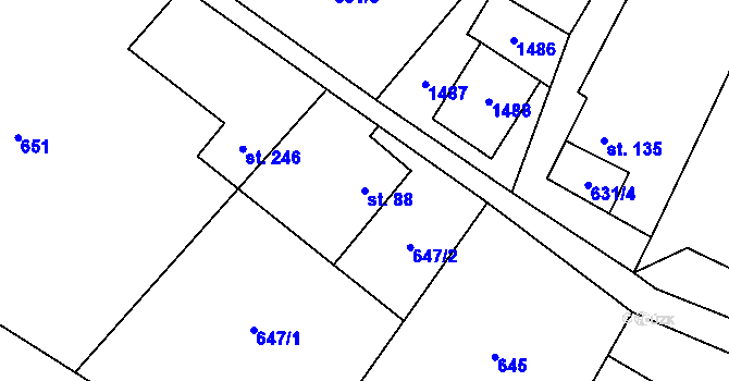 Parcela st. 88 v KÚ Malý Beranov, Katastrální mapa
