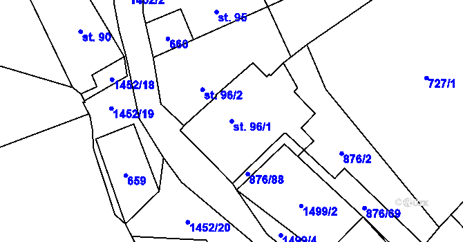 Parcela st. 96/1 v KÚ Malý Beranov, Katastrální mapa
