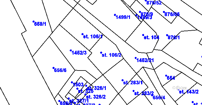 Parcela st. 106/2 v KÚ Malý Beranov, Katastrální mapa
