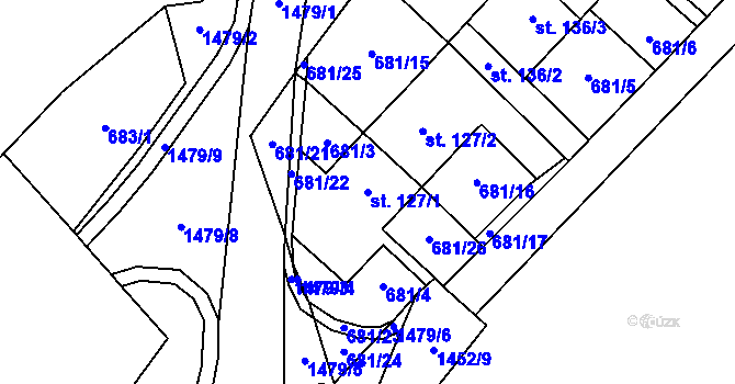 Parcela st. 127/1 v KÚ Malý Beranov, Katastrální mapa