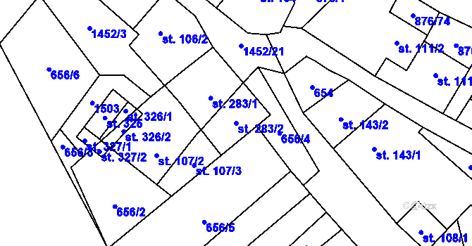 Parcela st. 283/2 v KÚ Malý Beranov, Katastrální mapa
