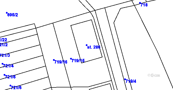 Parcela st. 286 v KÚ Malý Beranov, Katastrální mapa