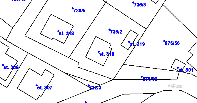 Parcela st. 316 v KÚ Malý Beranov, Katastrální mapa
