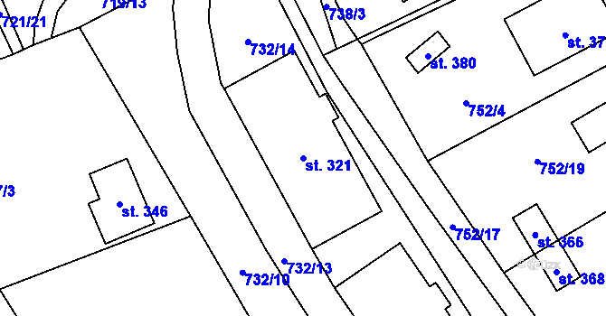 Parcela st. 321 v KÚ Malý Beranov, Katastrální mapa
