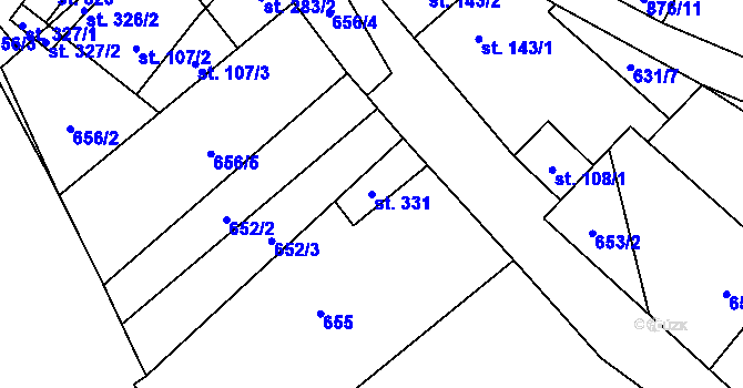 Parcela st. 331 v KÚ Malý Beranov, Katastrální mapa