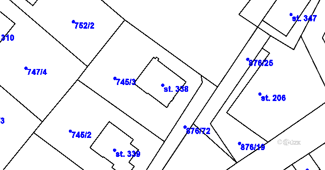 Parcela st. 338 v KÚ Malý Beranov, Katastrální mapa