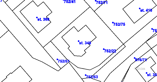 Parcela st. 348 v KÚ Malý Beranov, Katastrální mapa
