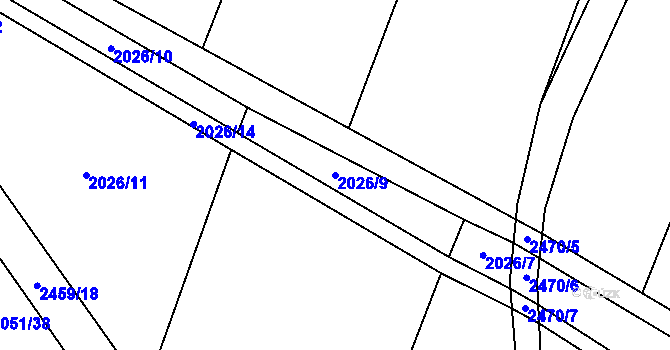 Parcela st. 2026/9 v KÚ Malý Bor, Katastrální mapa