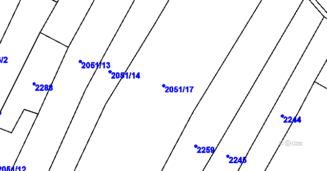 Parcela st. 2051/17 v KÚ Malý Bor, Katastrální mapa