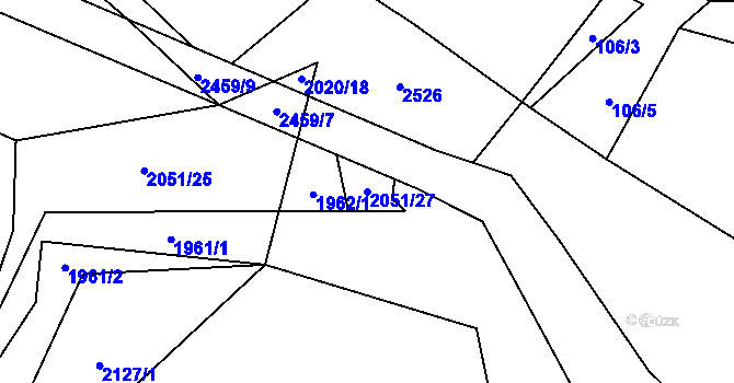 Parcela st. 2051/27 v KÚ Malý Bor, Katastrální mapa