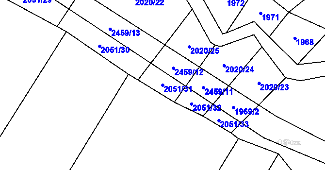 Parcela st. 2051/31 v KÚ Malý Bor, Katastrální mapa