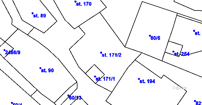 Parcela st. 171/2 v KÚ Malý Bor, Katastrální mapa