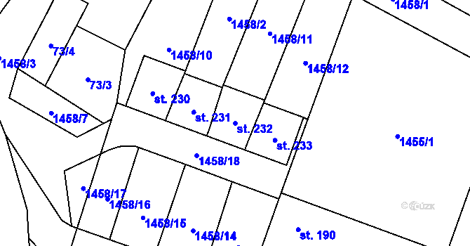 Parcela st. 232 v KÚ Malý Bor, Katastrální mapa