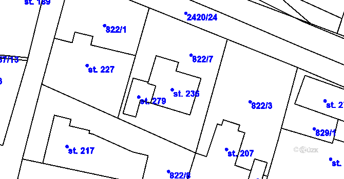 Parcela st. 236 v KÚ Malý Bor, Katastrální mapa