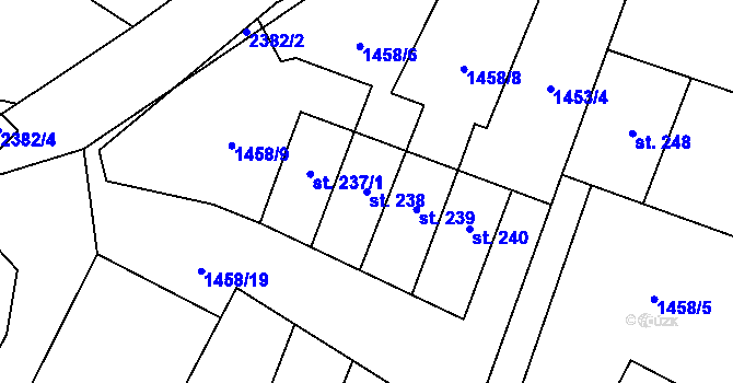 Parcela st. 238 v KÚ Malý Bor, Katastrální mapa